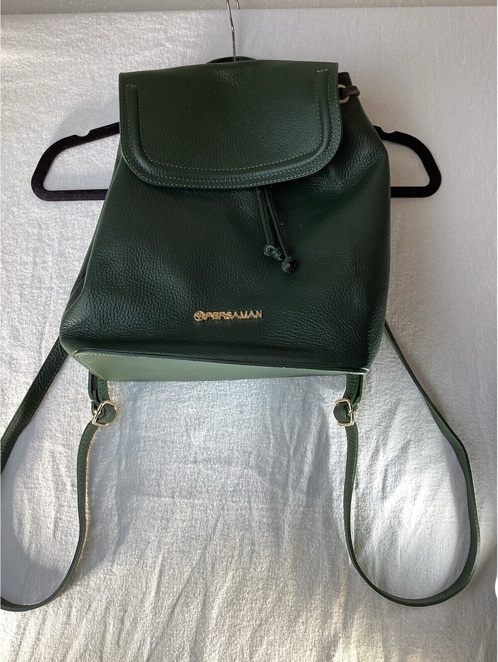 Persaman New York Green Pebble Leather Bucket Backpack